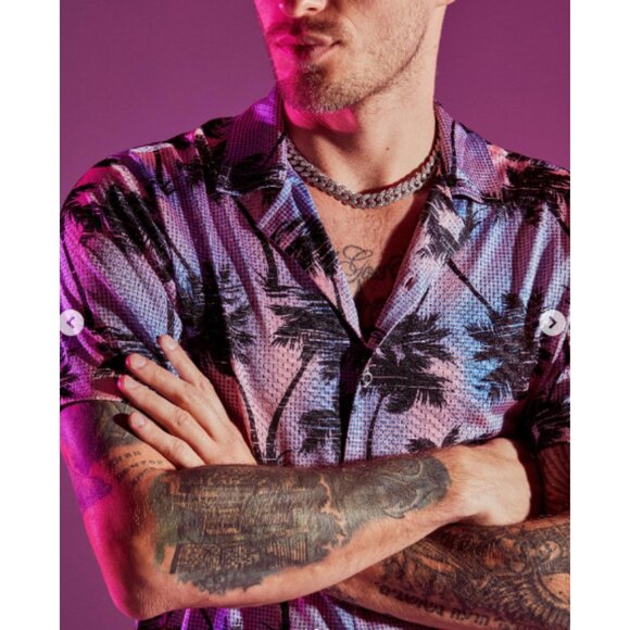 Cruisin Mesh Short Sleeve Button Down Shirt - Pink/combo - Men's Sizes - NWT - Picture 5 of 5